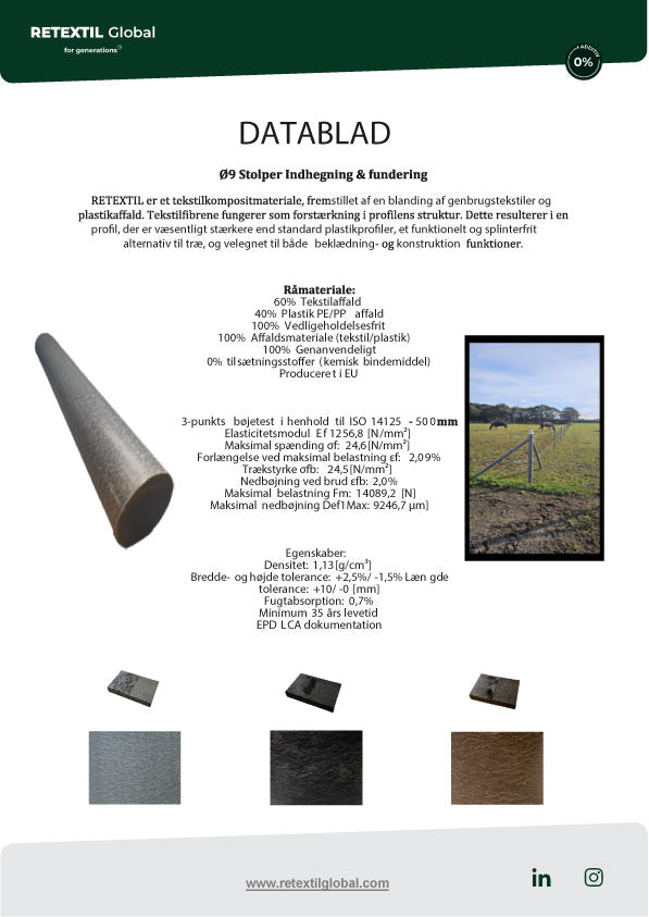 Retextil Spidspæl - Sort - Ø90 mm