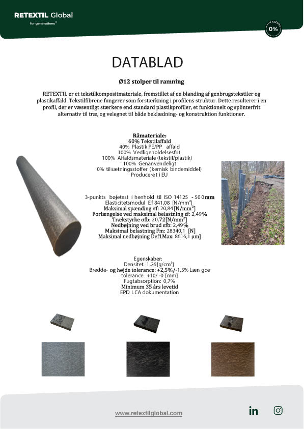 Retextil Spidspæl - Sort - Ø120 mm